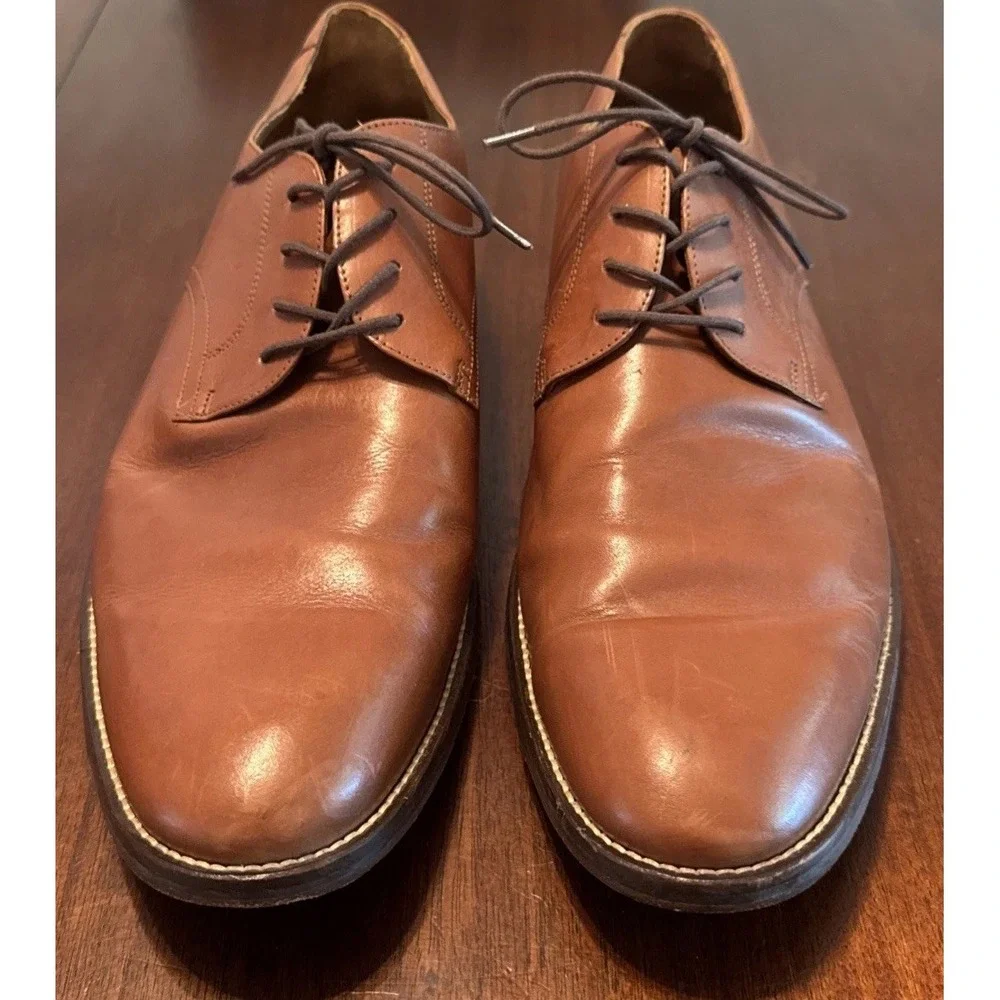 14th & Union Mens 15M Brown Leather Plain Toe Derby Dress Shoes Made Brazil